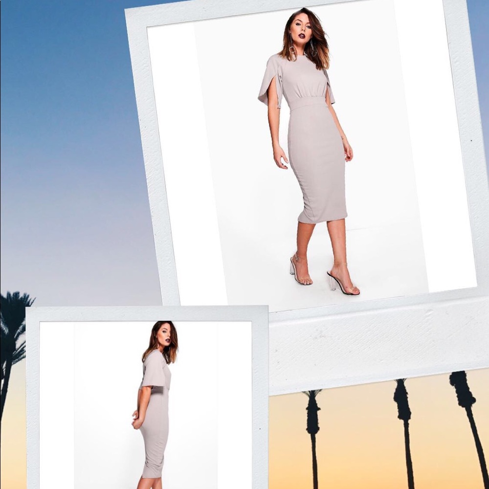 Split Sleeve Detail Wiggle Midi Dress
